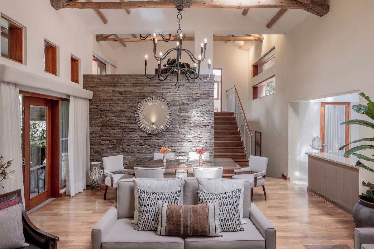 The double-height sitting room at Belmond Rio Sagrado